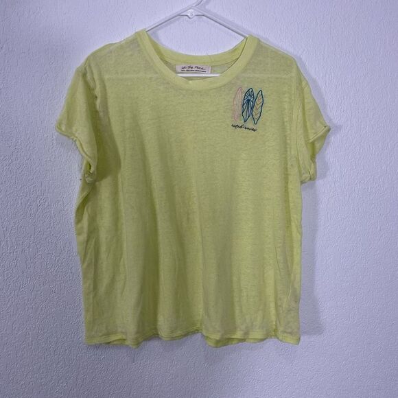 Free People Tops - Free People Yellow Catch Waves Surf Board Short Sleeve Top